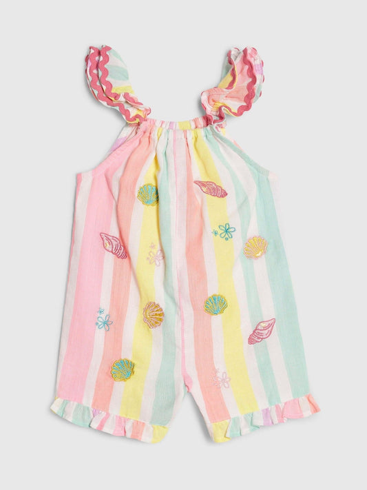 River Island Pink Stripe Embroidered Romper image 1