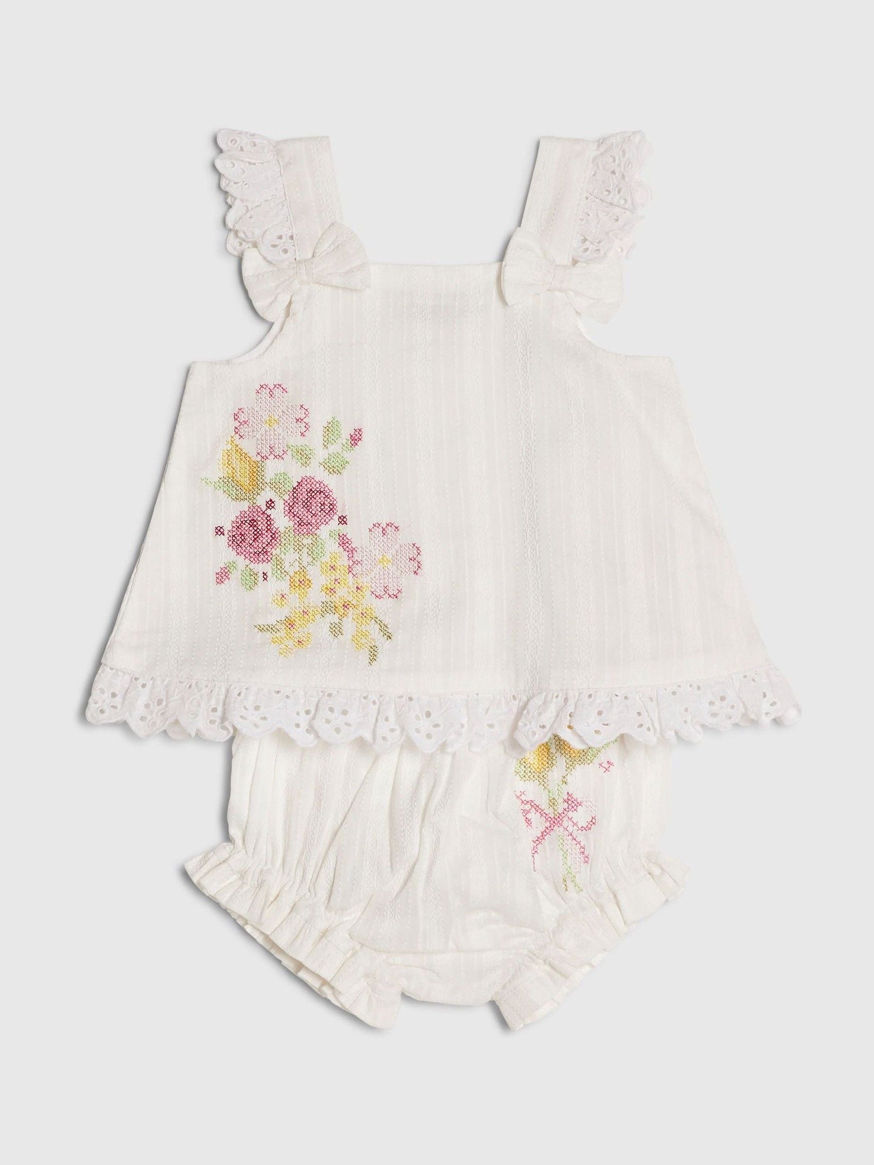 River Island White Knitted Floral Romper Set image 3