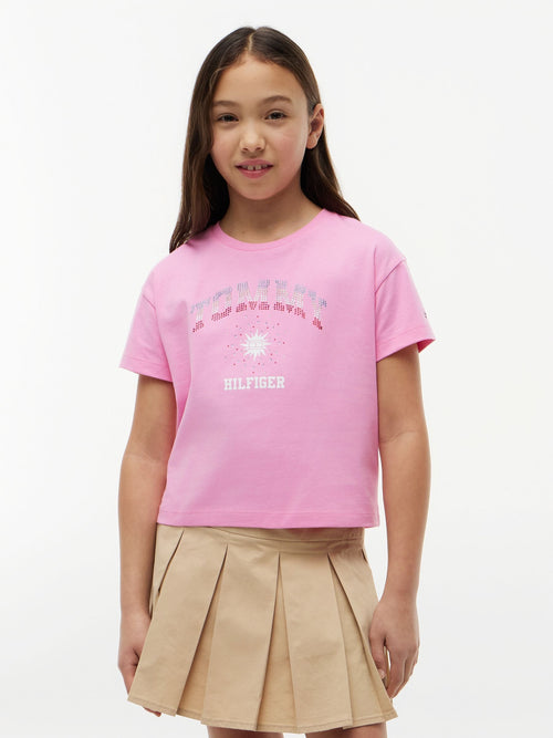 Tommy Hilfiger Pink Rhinestone Logo Relaxed T-Shirt image 1