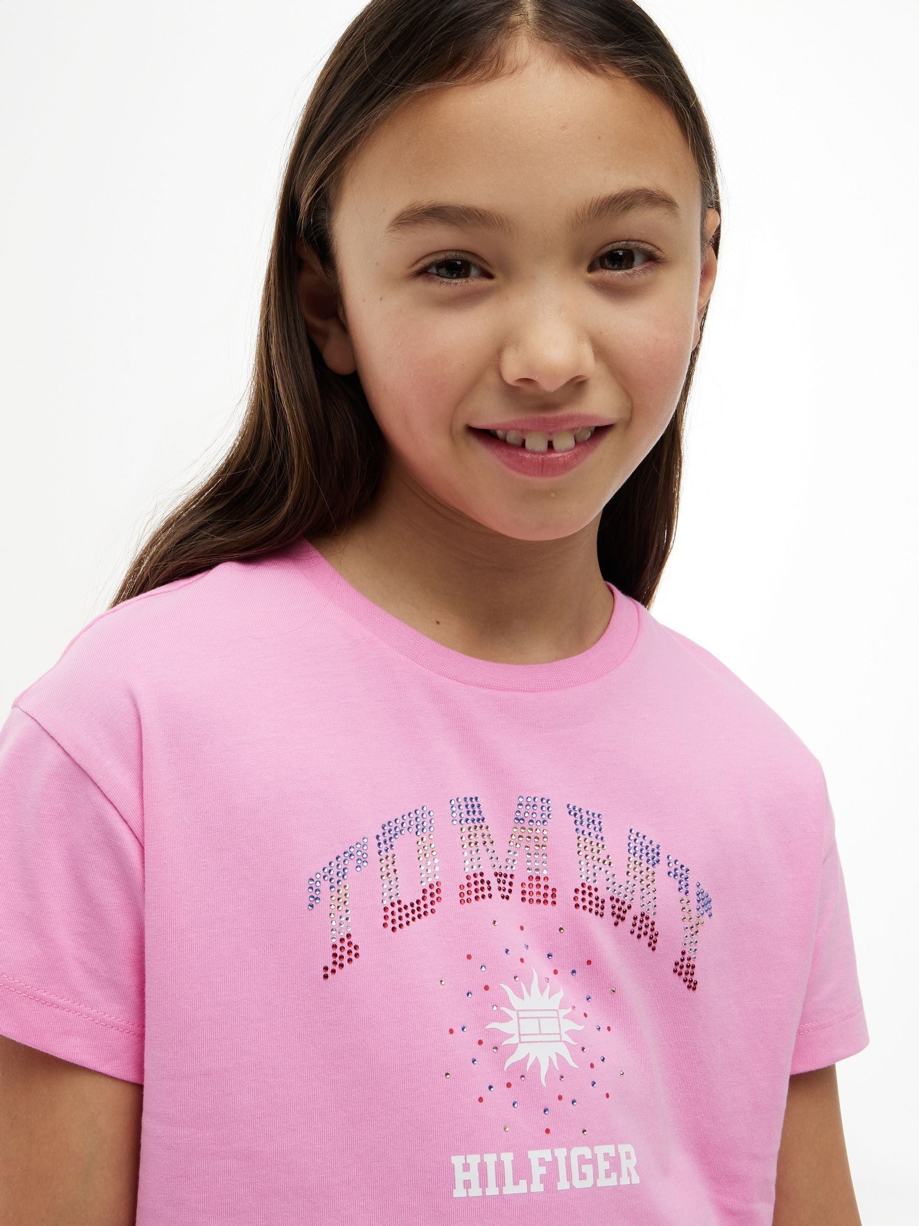 Tommy Hilfiger Pink Rhinestone Logo Relaxed T-Shirt image 4