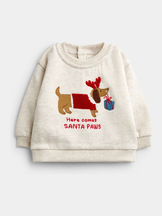 Dsiney Kidz - JoJo Maman Bébé Cream Christmas Sausage Dog Sweatshirt & Trouser Set image 2