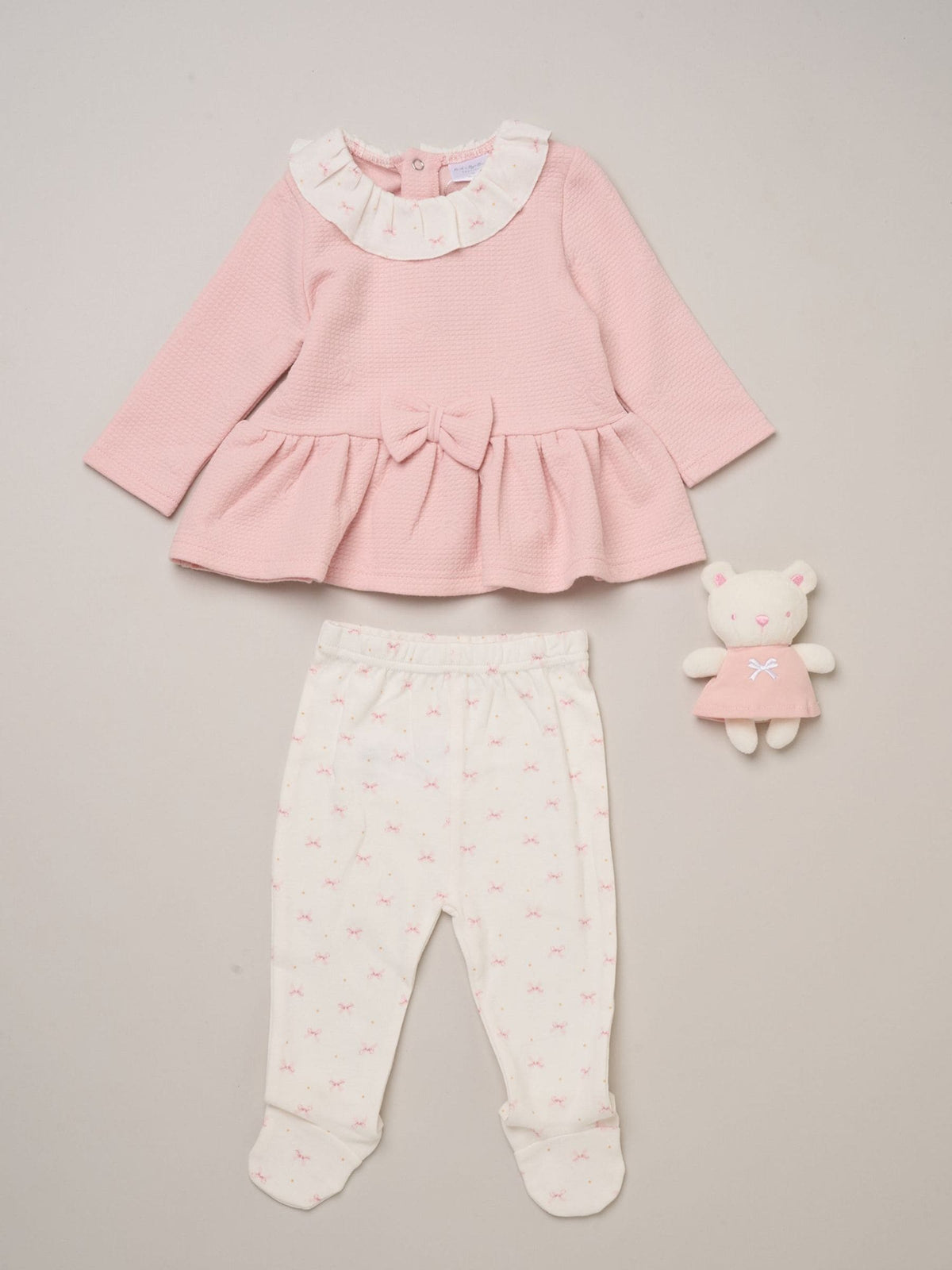 Rock-A-Bye Baby Boutique Pink Velour Top Footed Trousers and Plush Bear Toy Set - image 1