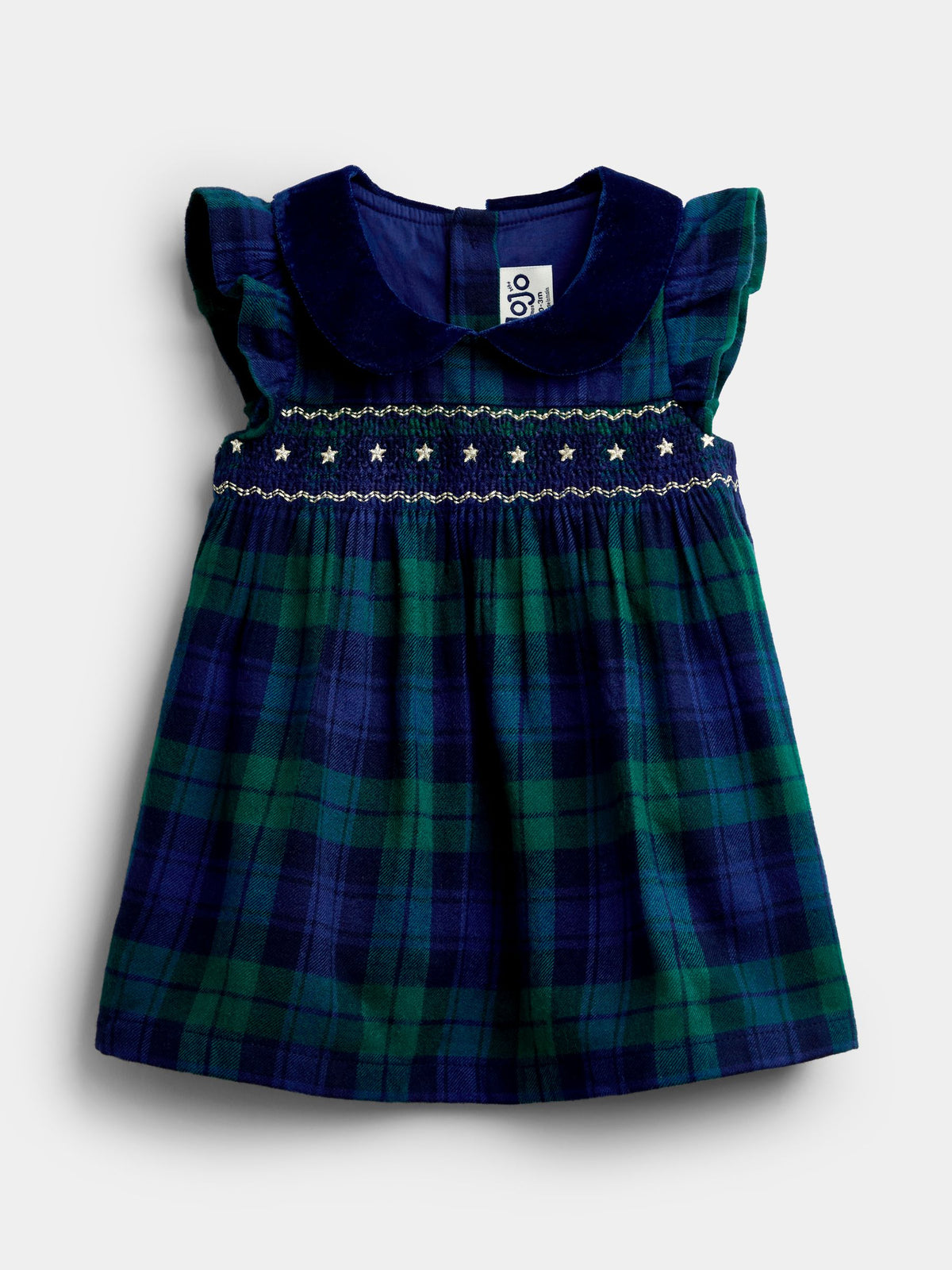 JoJo Maman Bébé Navy Blue Tartan Smocked Baby Dress & Bodysuit Set - image 2