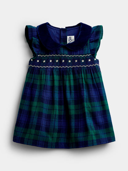 JoJo Maman Bébé Navy Blue Tartan Smocked Baby Dress & Bodysuit Set - image 2