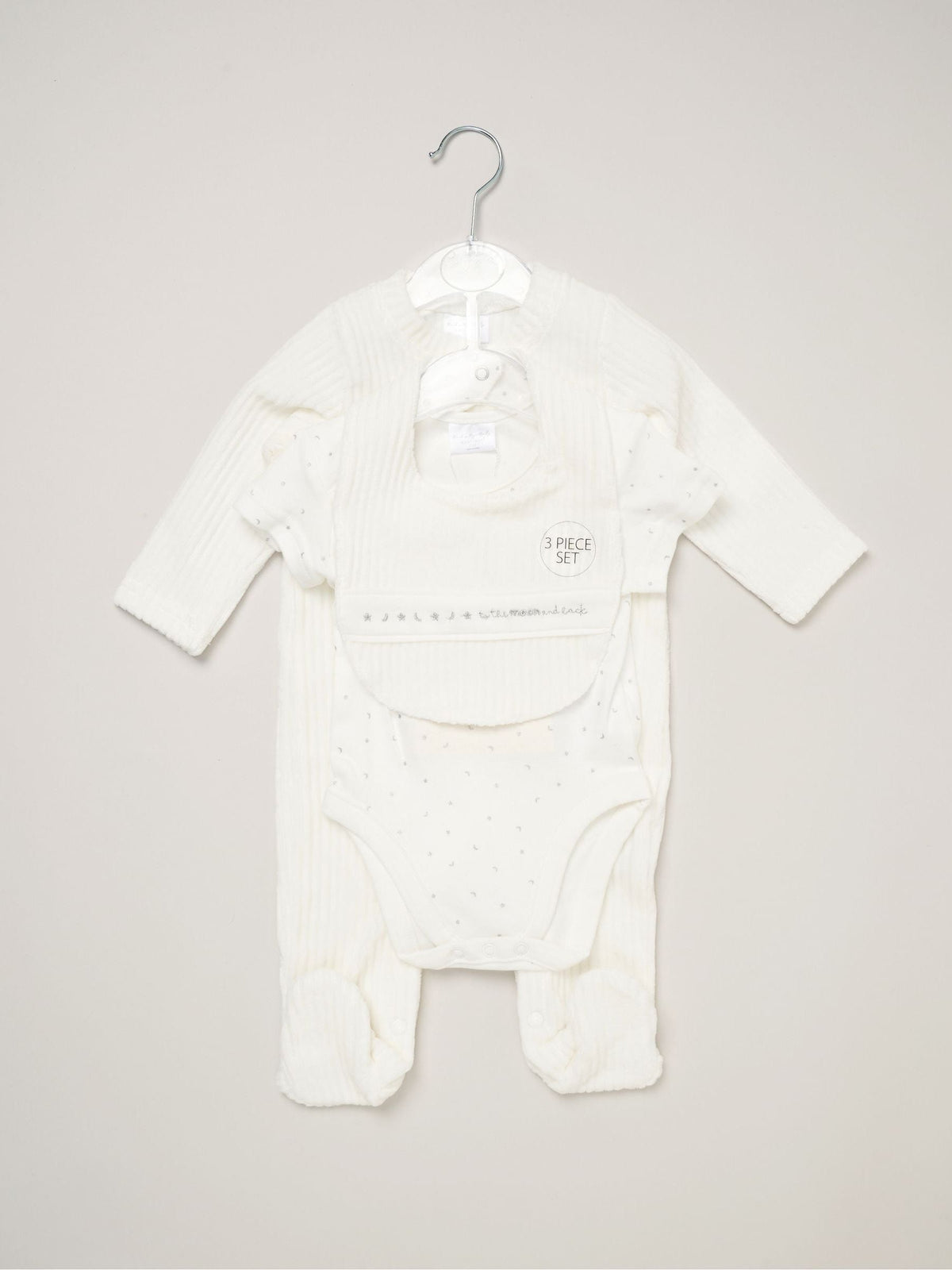 Rock-A-Bye Baby Boutique White Sleepsuit Bodysuit and Bib Gift Set 3 Piece - image 2