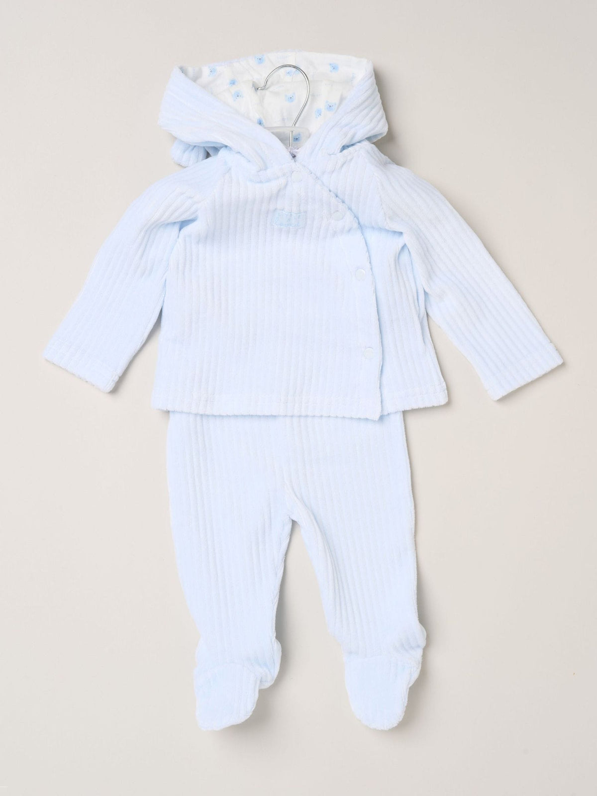 Rock-A-Bye Baby Boutique Blue Ribbed Velour Hoodie with Bear Ears and Footed Bottom Set - image 1