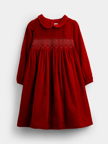 JoJo Maman Bébé Bright Red Velvet Smocked Christmas Dress - image 1