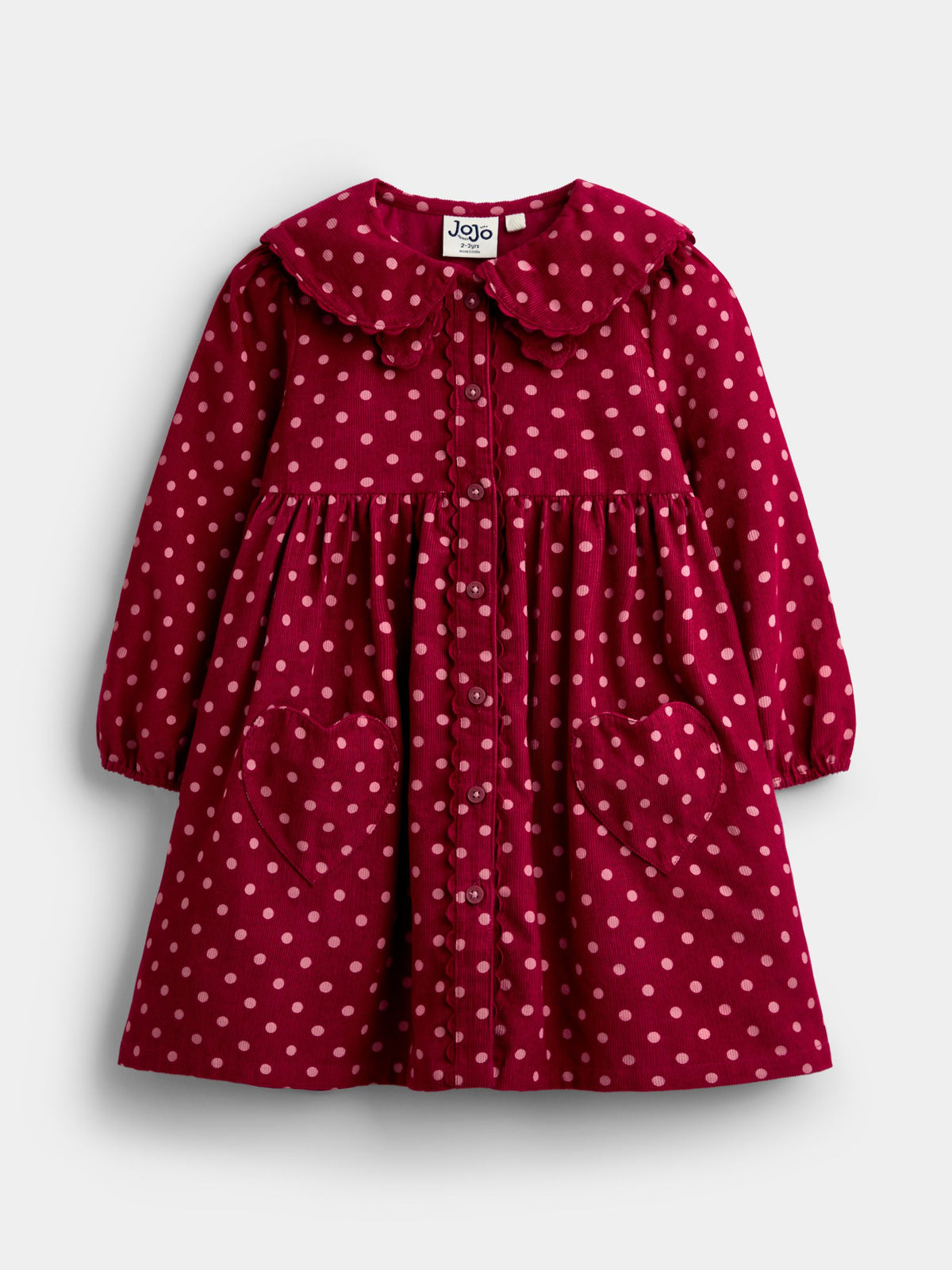 JoJo Maman Bébé Burgundy Red Polka Dot Scarf Collar Cord Dress - image 1