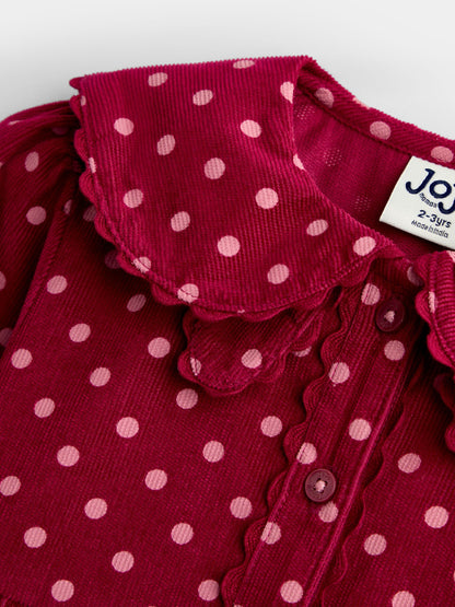 JoJo Maman Bébé Burgundy Red Polka Dot Scarf Collar Cord Dress - image 3