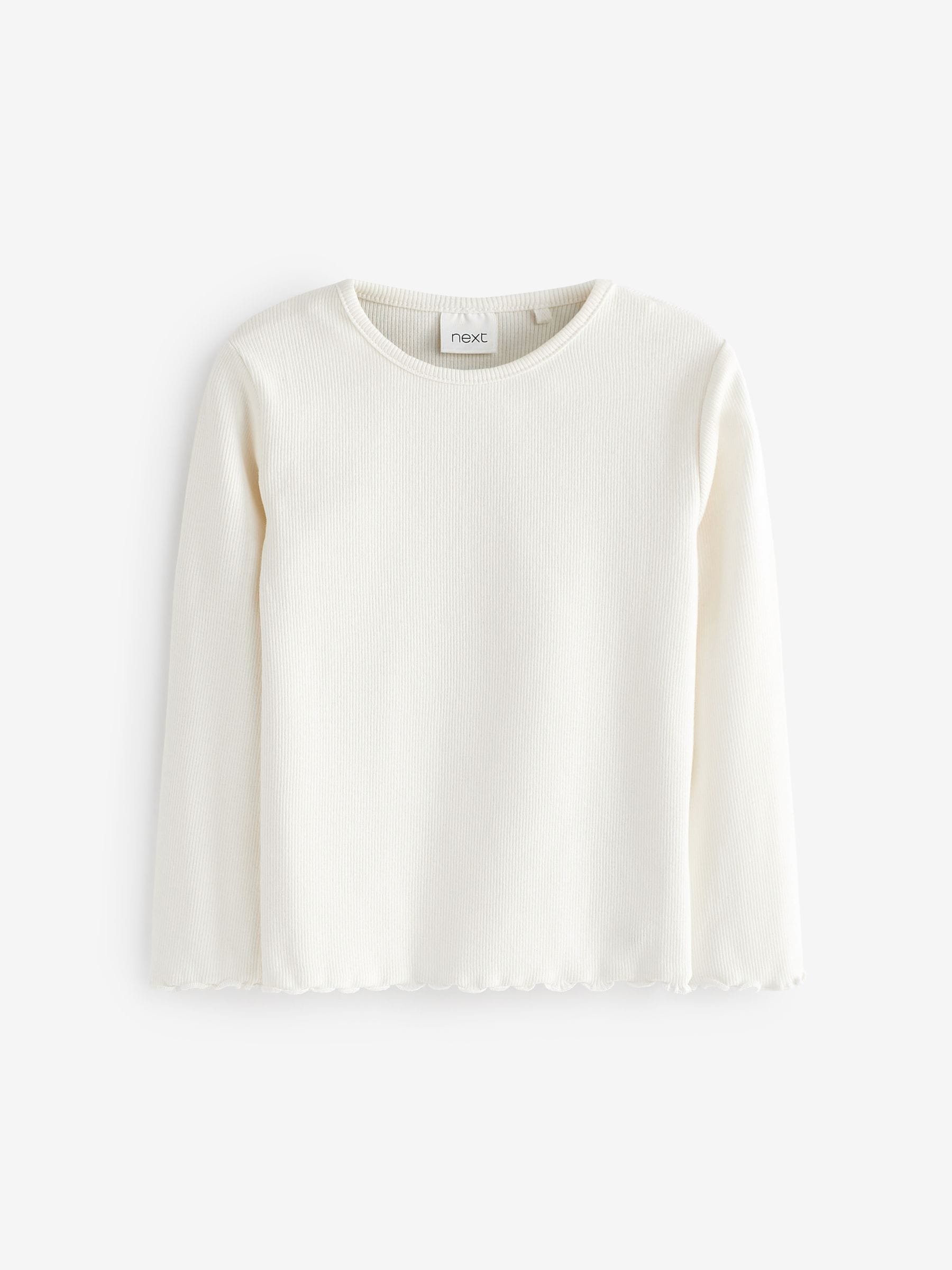Ecru White Cotton Rich Long Sleeve Rib T-Shirt (3mths-7yrs) image 1