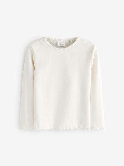 Ecru White Cotton Rich Long Sleeve Rib T-Shirt (3mths-7yrs) image 1