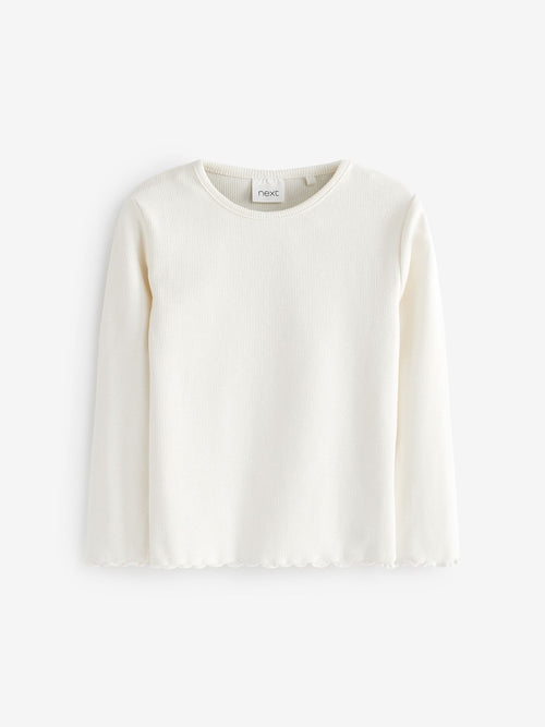 Ecru White Cotton Rich Long Sleeve Rib T-Shirt (3mths-7yrs) image 1