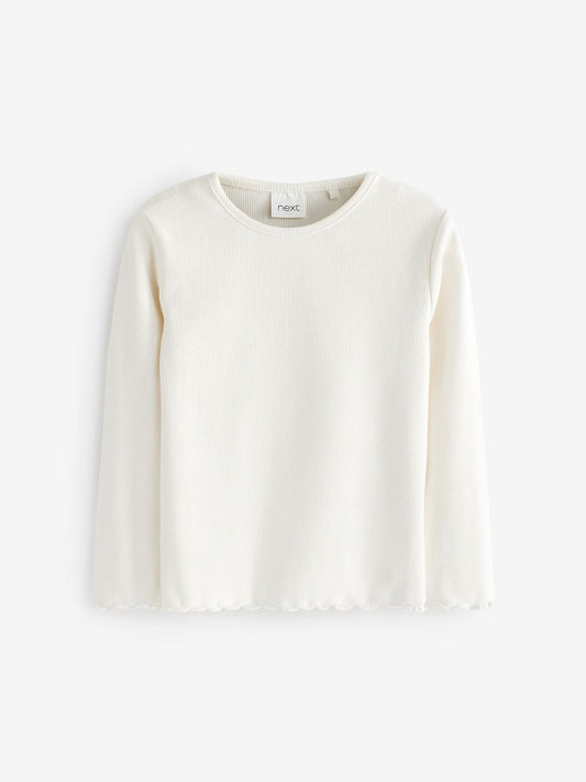 Ecru White Cotton Rich Long Sleeve Rib T-Shirt (3mths-7yrs) image 1