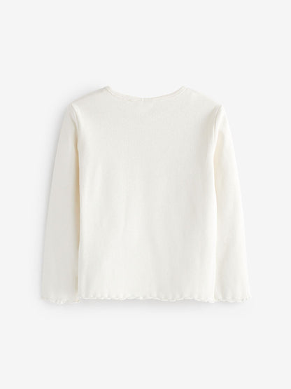 Ecru White Cotton Rich Long Sleeve Rib T-Shirt (3mths-7yrs) image 2