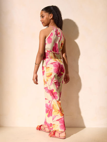 Dsiney Kidz - Lipsy Pink Orange Tropical Print Jersey Jumpsuit (7-16yrs) image 3