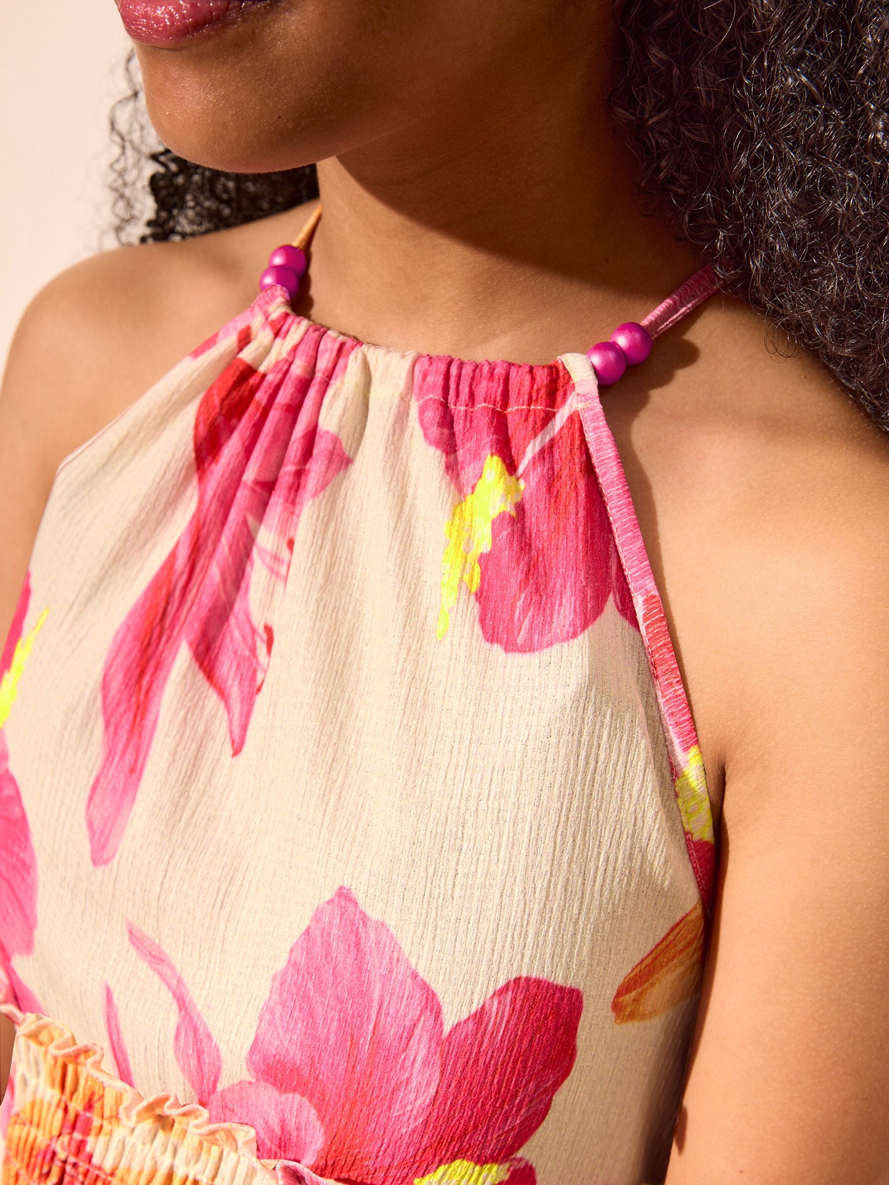 Dsiney Kidz - Lipsy Pink Orange Tropical Print Jersey Jumpsuit (7-16yrs) image 4
