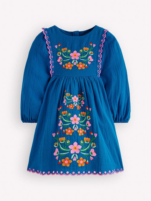 Dsiney Kidz - Boden Blue Embroidered Woven Dress image 1