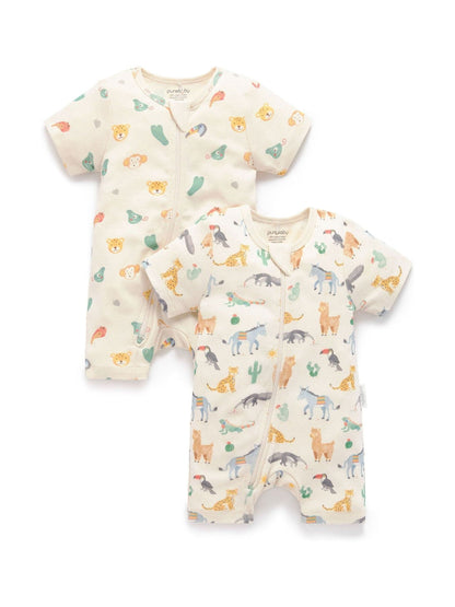 Purebaby Green Short Sleeve Zip Rompers 2 Pack image 3
