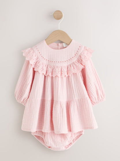 Pink Woven Dress and Knickers Set 2 Piece (0mths-2yrs) - image 1