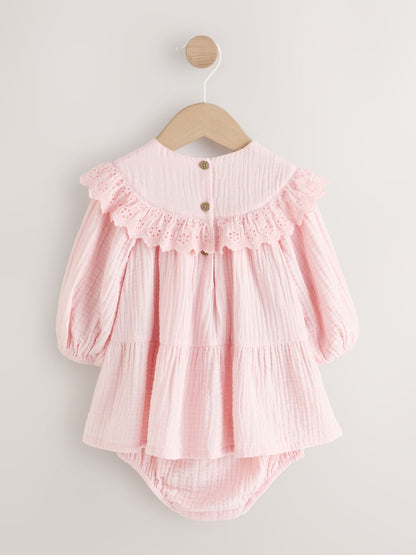 Pink Woven Dress and Knickers Set 2 Piece (0mths-2yrs) - image 3