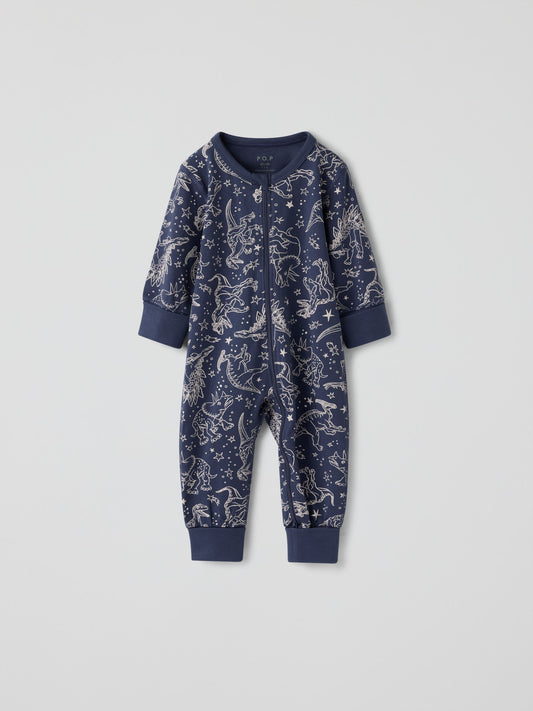 Polarn O. Pyret Blue Overall Dinosaurs Sleepsuit - image 1
