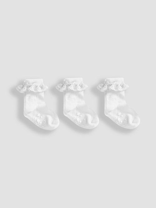 JoJo Maman Bébé White 3-Pack Frilly Socks image 1