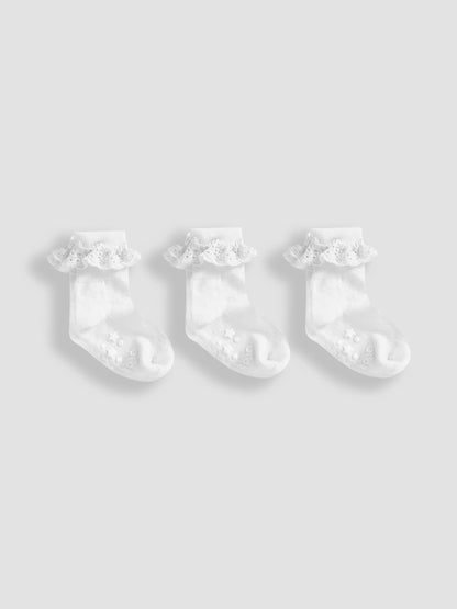 JoJo Maman Bébé White 3-Pack Frilly Socks image 1