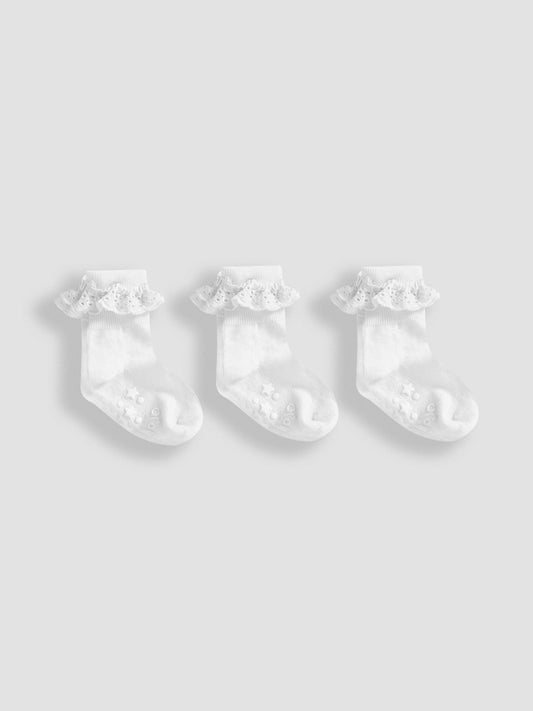 JoJo Maman Bébé White 3-Pack Frilly Socks image 1