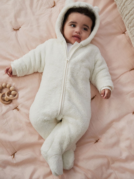 Ecru Baby Cosy Fleece Hooded All-In-One (0-18mths) - image 1