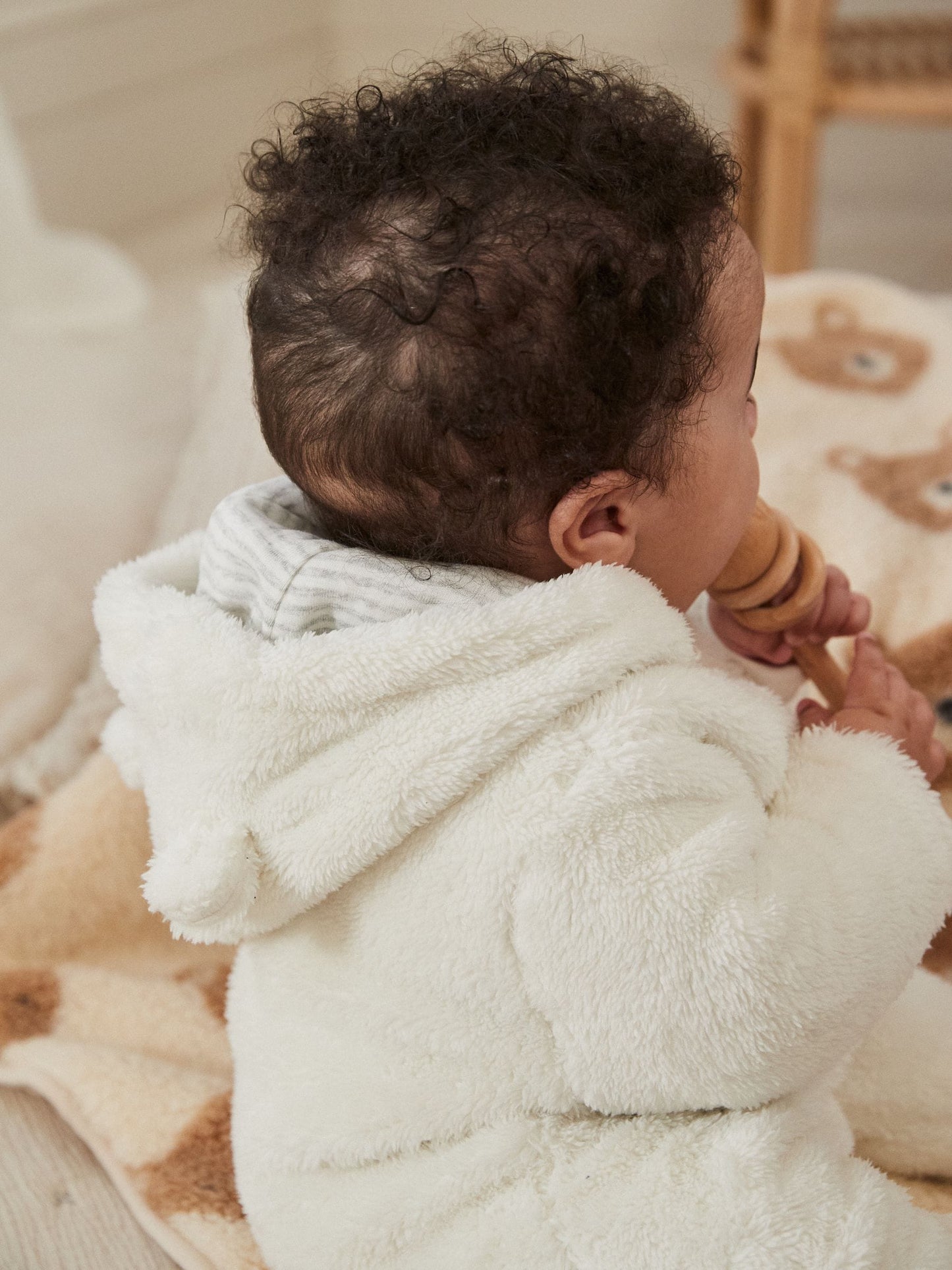 Ecru Baby Cosy Fleece Hooded All-In-One (0mths-2yrs)