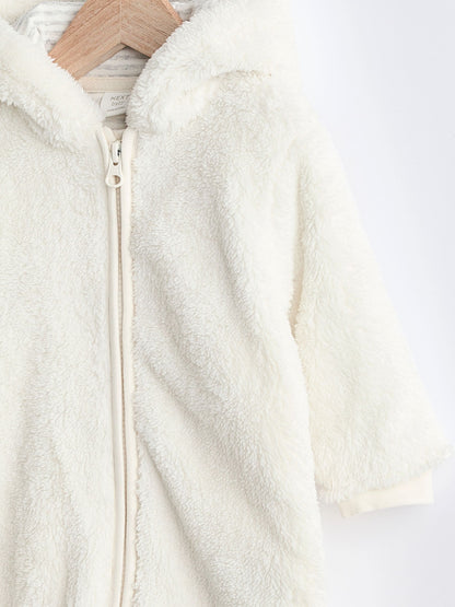 Ecru Baby Cosy Fleece Hooded All-In-One (0mths-2yrs)