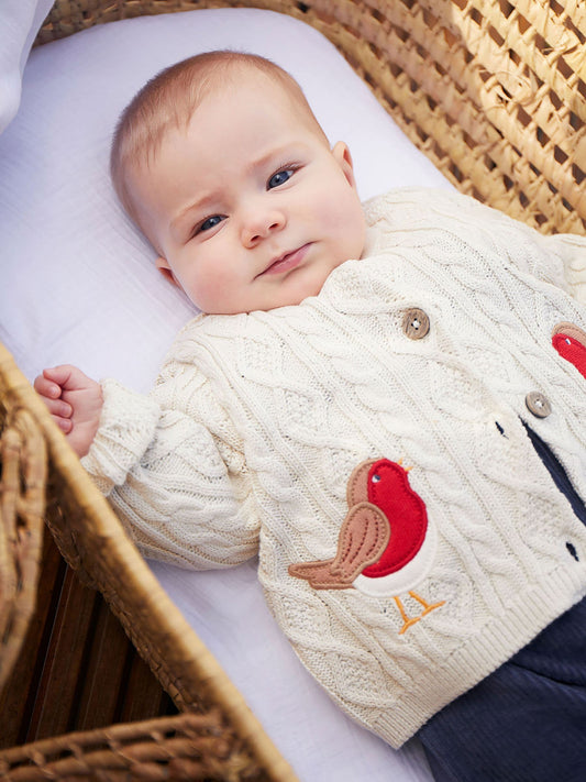 Frugi Natural Christmas Lark Cable Knit Cardigan - image 1