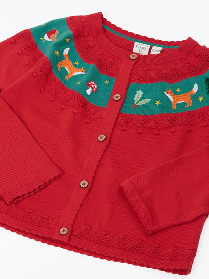 Frugi Red Christmas Ishbel Embroidered Cardigan - image 2