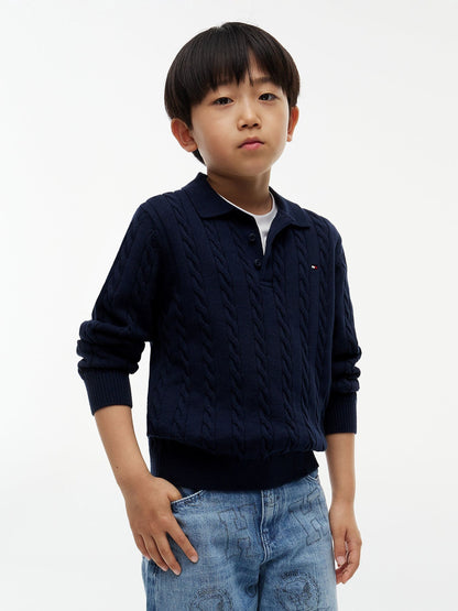 Dsiney Kidz - Tommy Hilfiger Blue Cable Knit Polo Jumper image 1