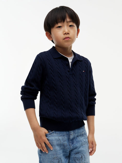 Dsiney Kidz - Tommy Hilfiger Blue Cable Knit Polo Jumper image 1