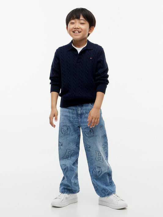 Dsiney Kidz - Tommy Hilfiger Blue Cable Knit Polo Jumper image 2