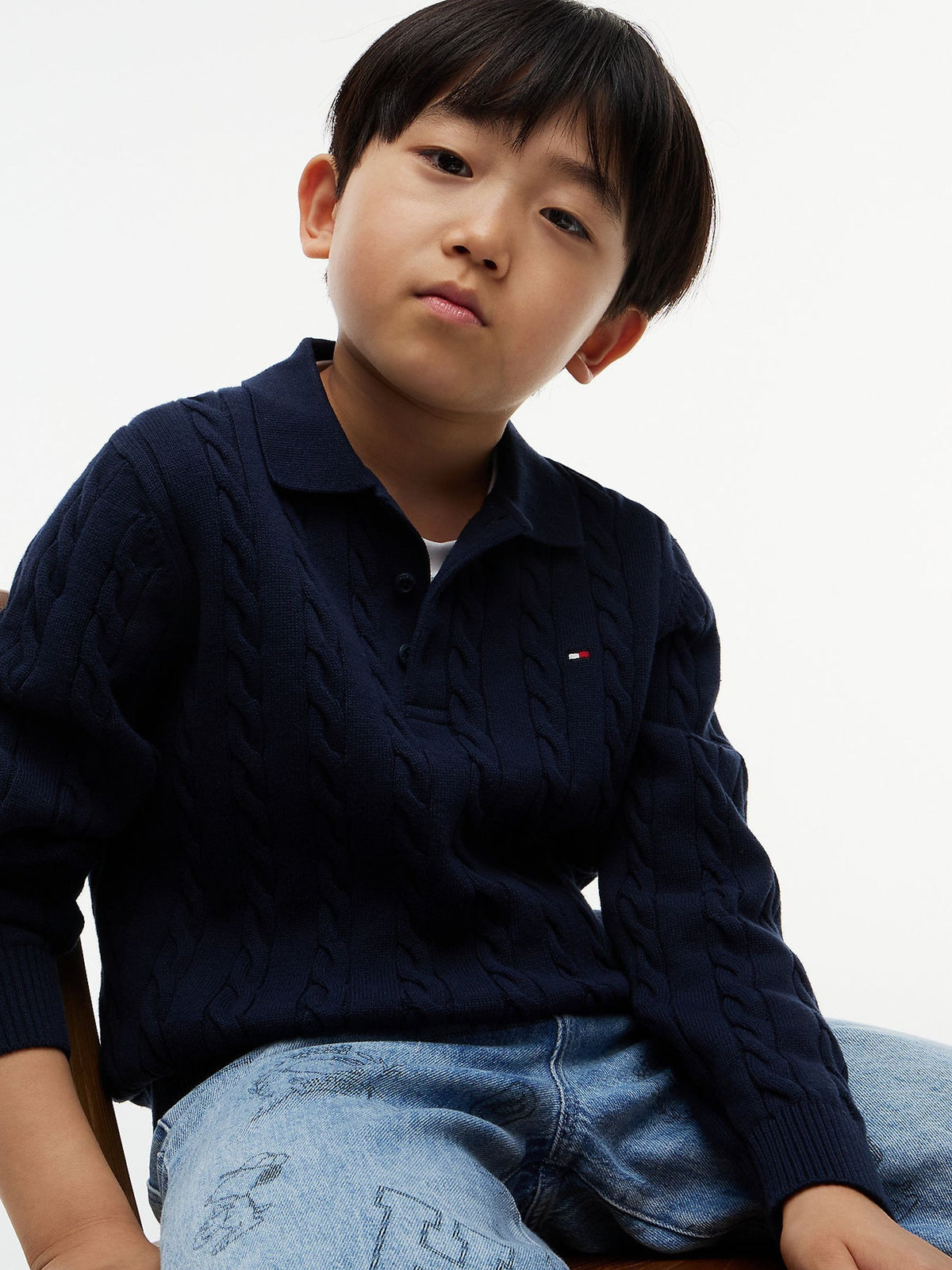 Dsiney Kidz - Tommy Hilfiger Blue Cable Knit Polo Jumper image 3