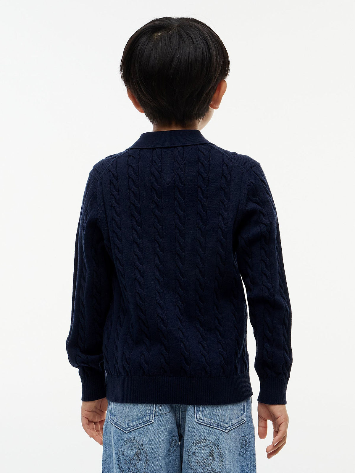Dsiney Kidz - Tommy Hilfiger Blue Cable Knit Polo Jumper image 4