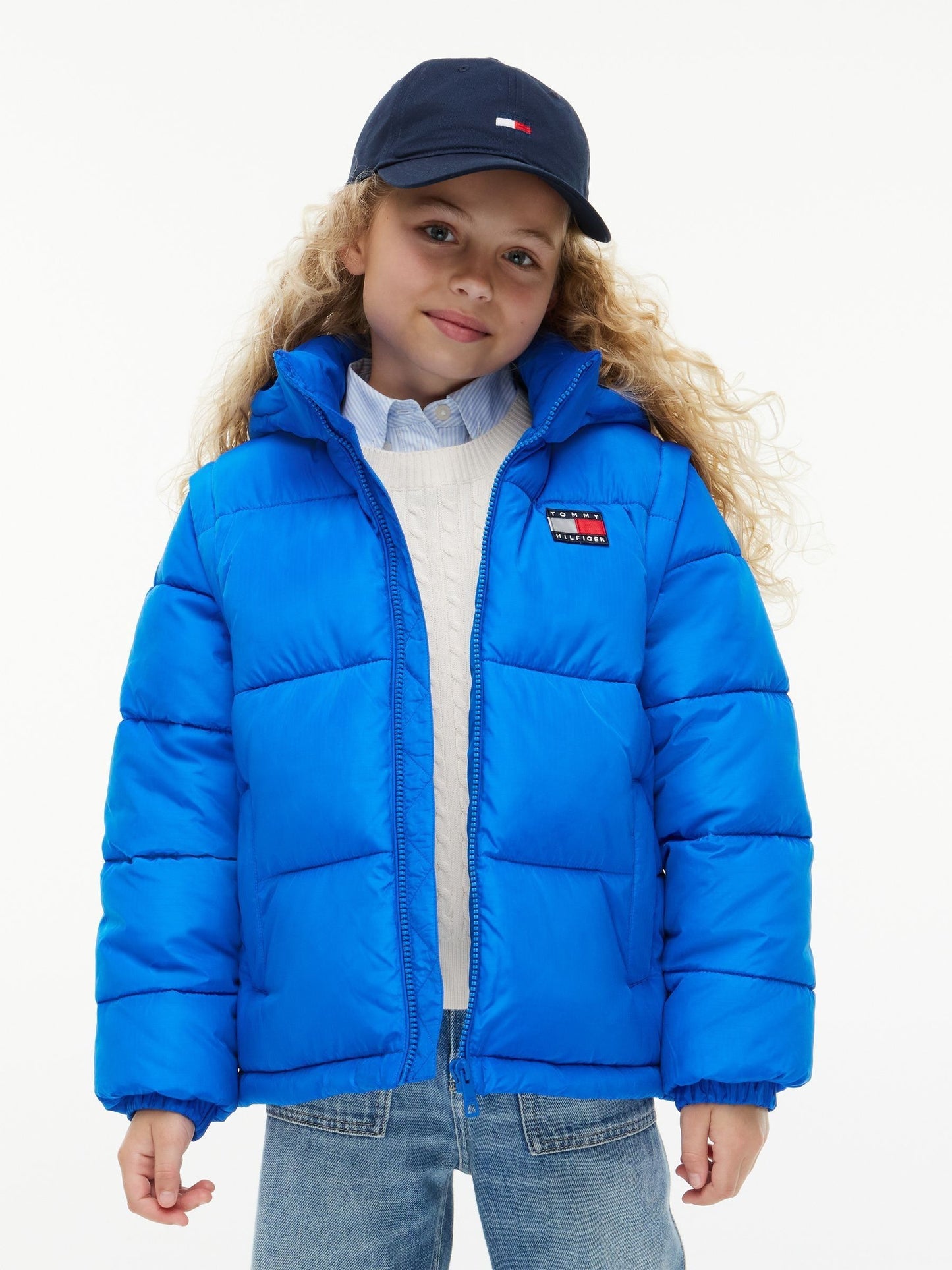 Dsiney Kidz - Tommy Hilfiger Blue Heritage Back Logo Ripstop Puffer Jacket with Removable Sleeves image 1