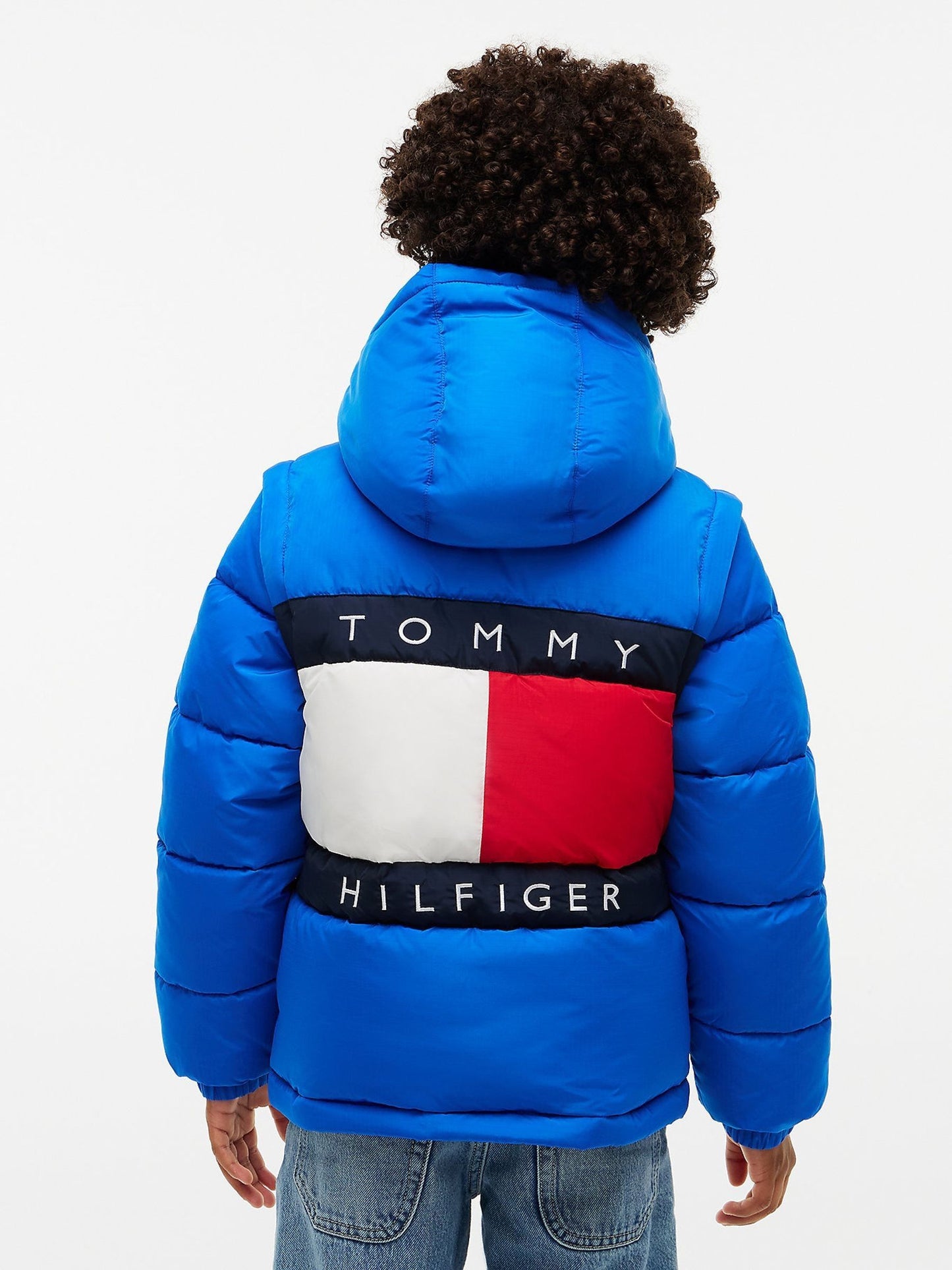Dsiney Kidz - Tommy Hilfiger Blue Heritage Back Logo Ripstop Puffer Jacket with Removable Sleeves image 3