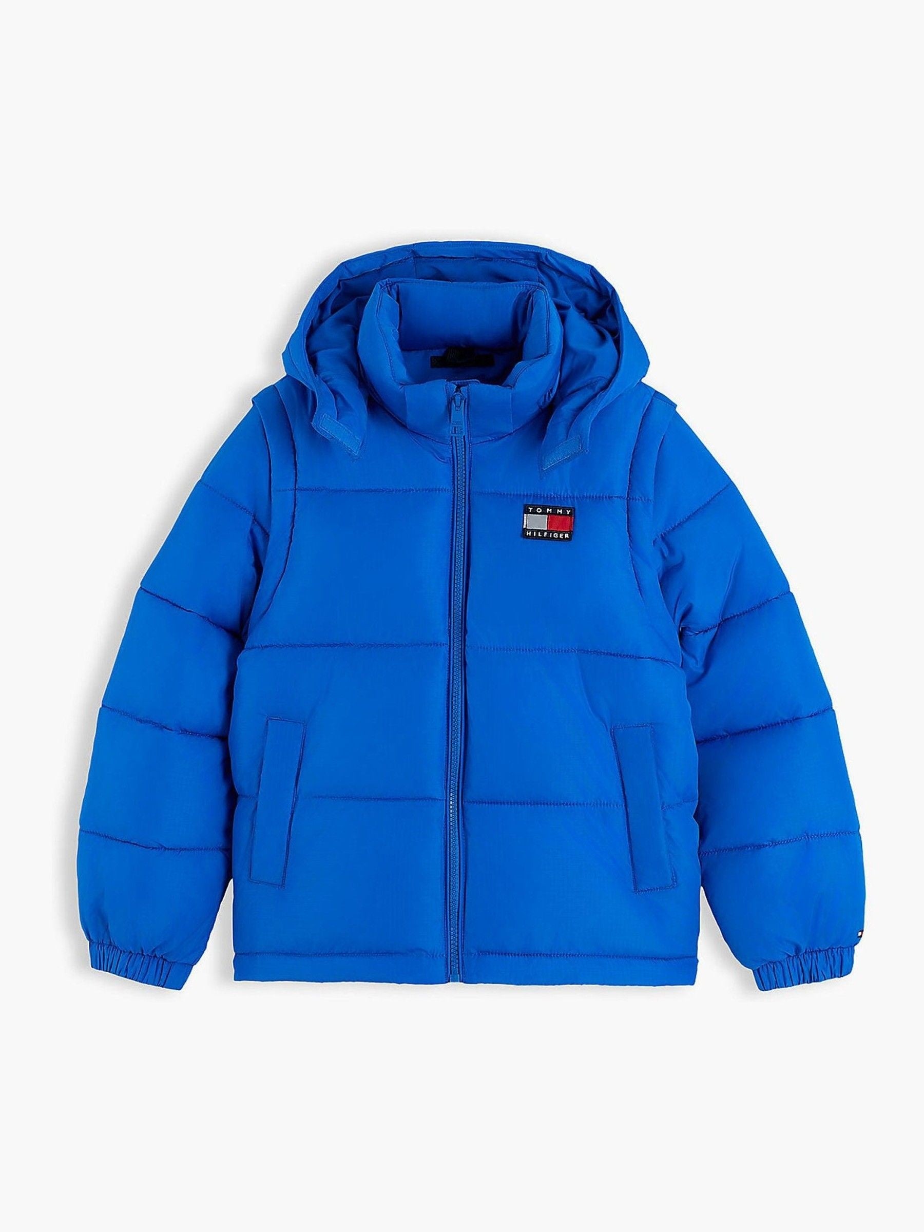 Dsiney Kidz - Tommy Hilfiger Blue Heritage Back Logo Ripstop Puffer Jacket with Removable Sleeves image 5