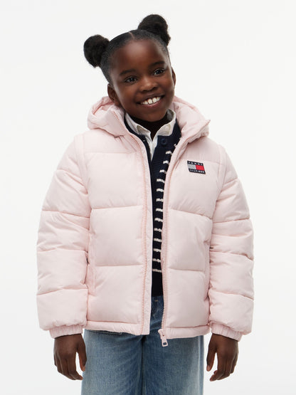 Dsiney Kidz - Tommy Hilfiger Pink Heritage Back Logo Ripstop Puffer Jacket with Removable Sleeves image 1
