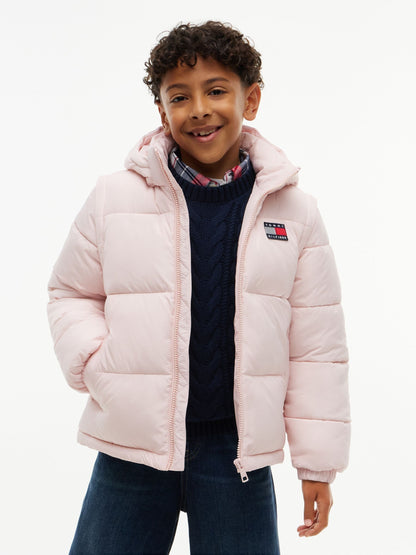 Dsiney Kidz - Tommy Hilfiger Pink Heritage Back Logo Ripstop Puffer Jacket with Removable Sleeves image 2