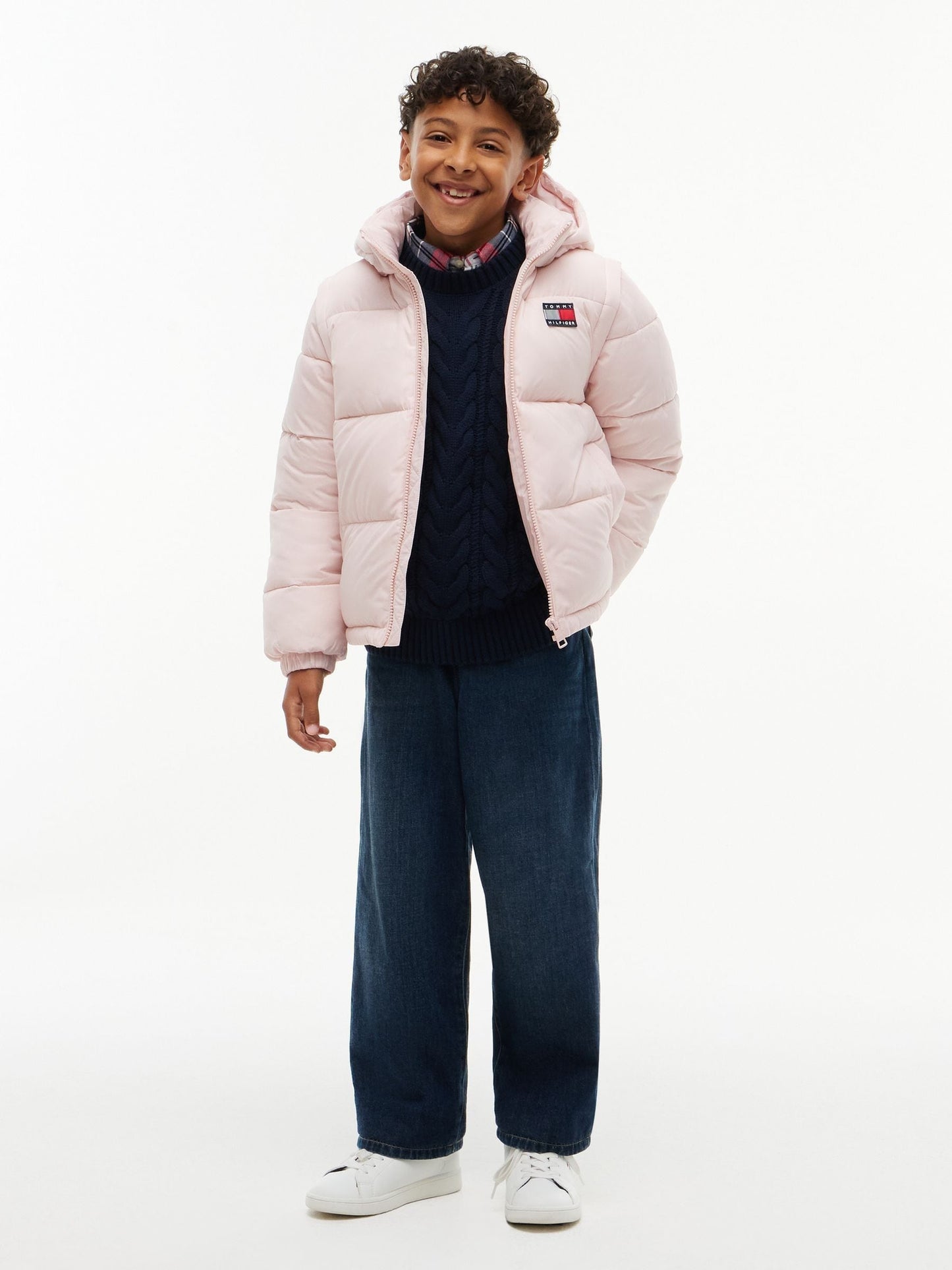 Dsiney Kidz - Tommy Hilfiger Pink Heritage Back Logo Ripstop Puffer Jacket with Removable Sleeves image 4