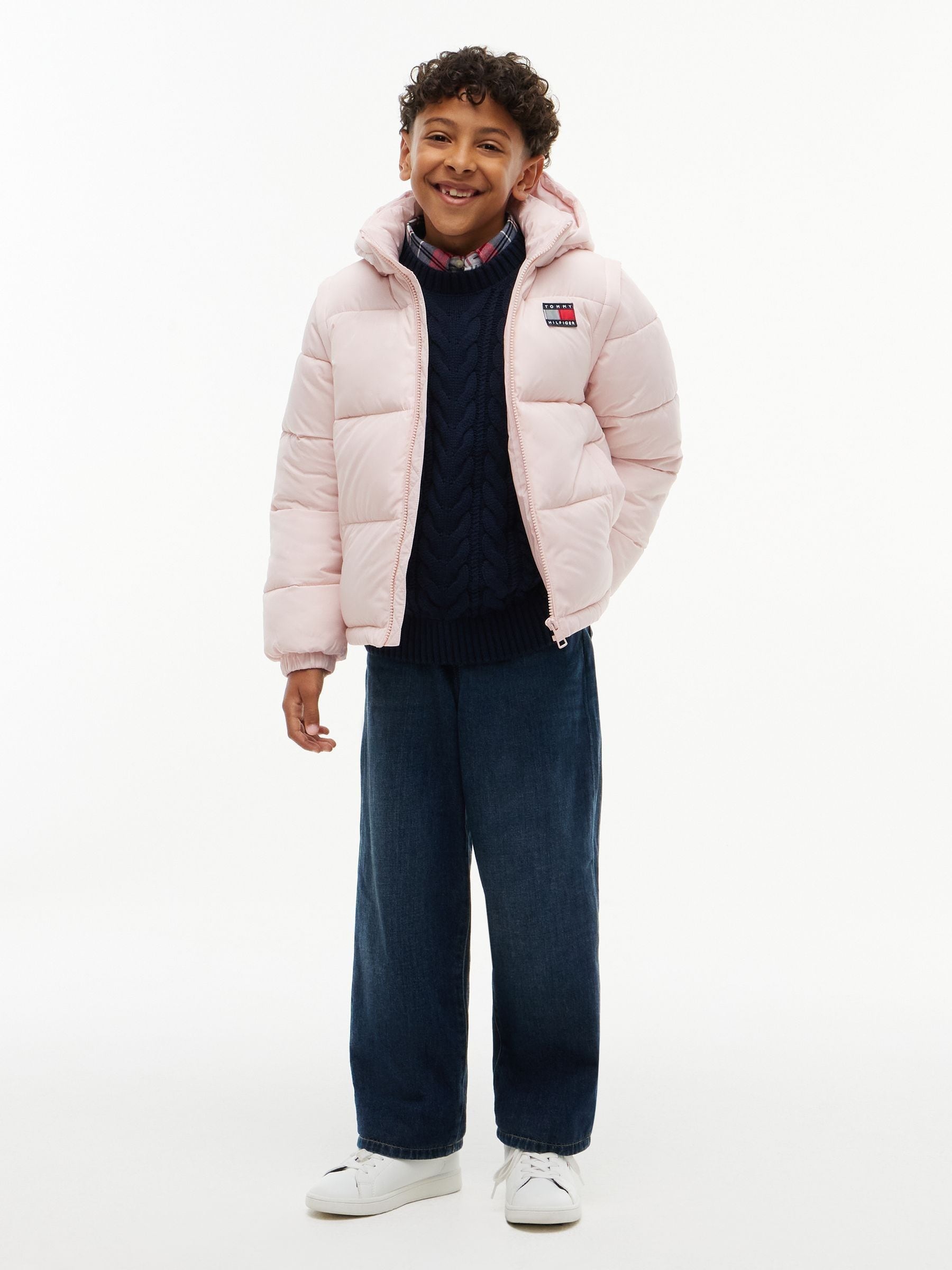 Dsiney Kidz - Tommy Hilfiger Pink Heritage Back Logo Ripstop Puffer Jacket with Removable Sleeves image 4