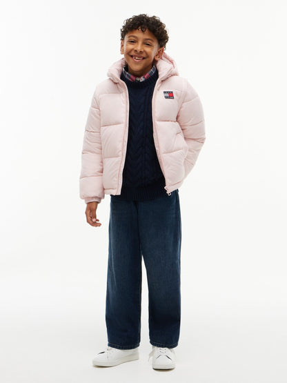 Dsiney Kidz - Tommy Hilfiger Pink Heritage Back Logo Ripstop Puffer Jacket with Removable Sleeves image 4