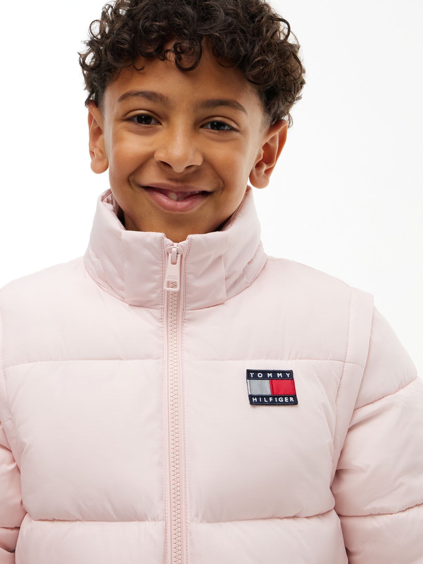 Dsiney Kidz - Tommy Hilfiger Pink Heritage Back Logo Ripstop Puffer Jacket with Removable Sleeves image 5