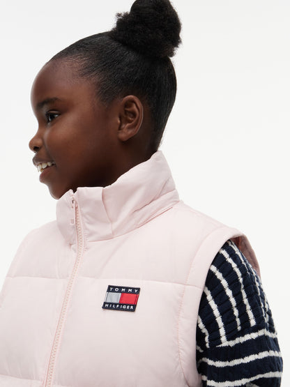 Dsiney Kidz - Tommy Hilfiger Pink Heritage Back Logo Ripstop Puffer Jacket with Removable Sleeves image 6