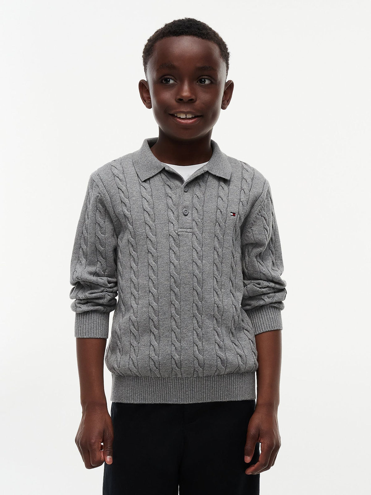 Dsiney Kidz - Tommy Hilfiger Grey Cable Knit Polo Jumper image 1