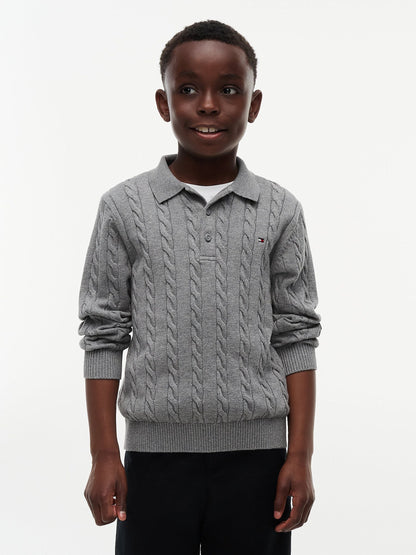 Dsiney Kidz - Tommy Hilfiger Grey Cable Knit Polo Jumper image 1